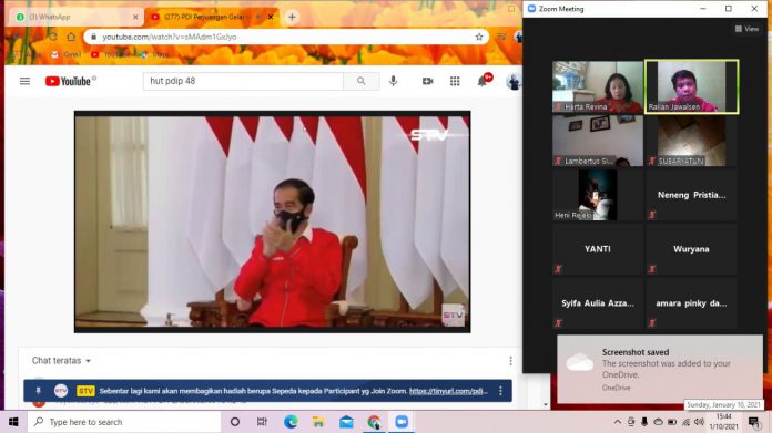 Presiden Joko Widodo saat menghadiri HUT ke-48 PDIP melalui Live Zoom