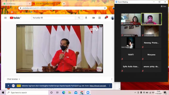 Presiden Joko Widodo saat perayaan HUT ke-48 PDIP melalui live zoom meeting