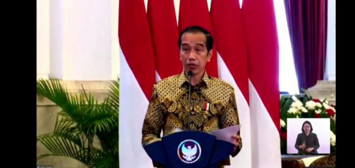 Presiden Joko Widodo saat acara puncak peringatan Hari Pers Nasional (HPN) 2021 yang disiarkan secara virtual dari Istana Negara, Jakarta, Selasa (9/2/2021).