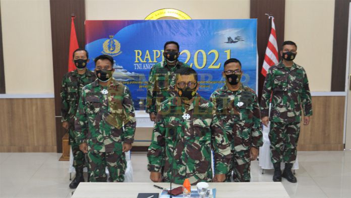 Komandan Pangkalan Utama TNI AL VI Makassar dan Jajaran Ikuti Rapat Pimpinan 2021 Secara Virtual